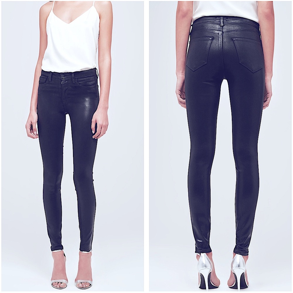 H&M &denim Premium Coated Skinny Low Rise Biker Jeans